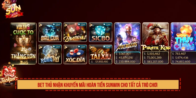 Bet thủ nhận khuyến mãi hoàn tiền SUNWIN cho tất cả trò chơi 
