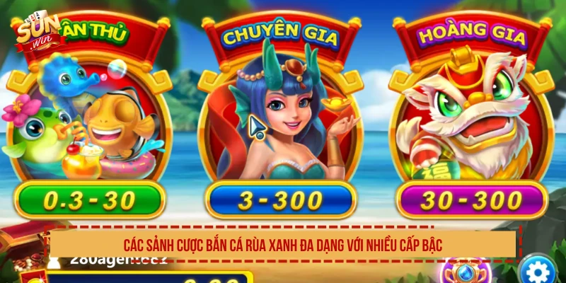 Các sảnh cược bắn cá rùa xanh đa dạng với nhiều cấp bậc