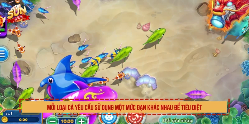 Mỗi loại cá yêu cầu sử dụng một mức đạn khác nhau để tiêu diệt