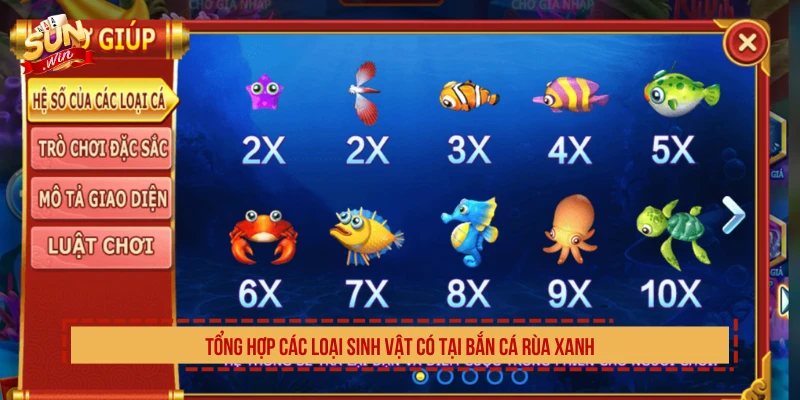 Tổng hợp các loại sinh vật có tại bắn cá rùa xanh